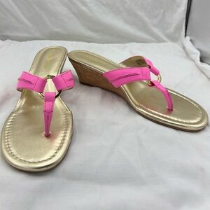 Lilly Pulitzer McKim wedge cork hot pink leather thong sandals sz 7.5